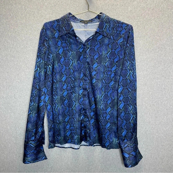 Boston Proper Python Print NWOT Button Down Satin Top - Picture 1 of 7